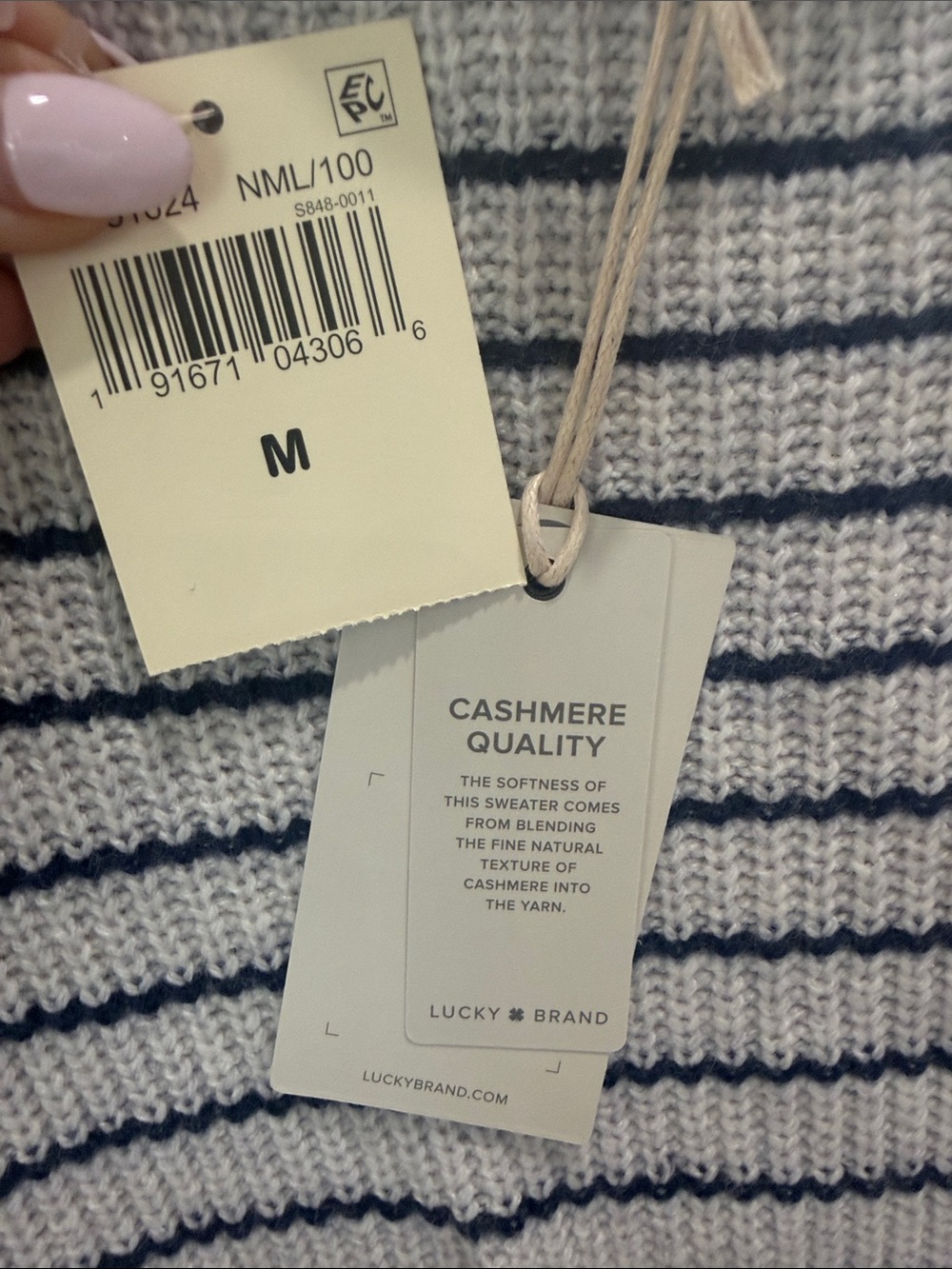 Lucky Brand Striped Cold-Shoulder Sweater - Ivory & Navy - Picture 3 of 3